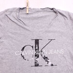 Calvin Klein Graphic Casual Short Sleeve T Shirt Womens Size XS Gray Black